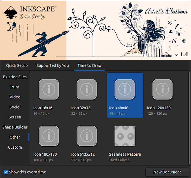 Tela de abertura do Inkscape