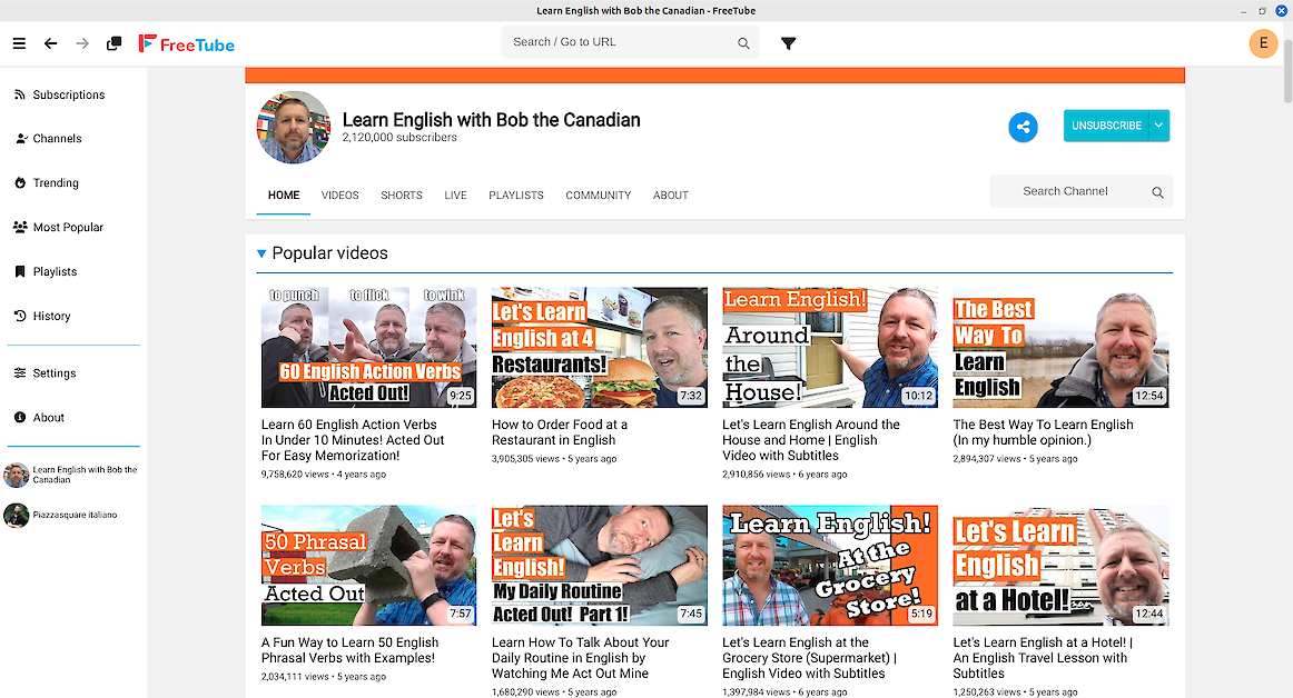 Interface do Freetube