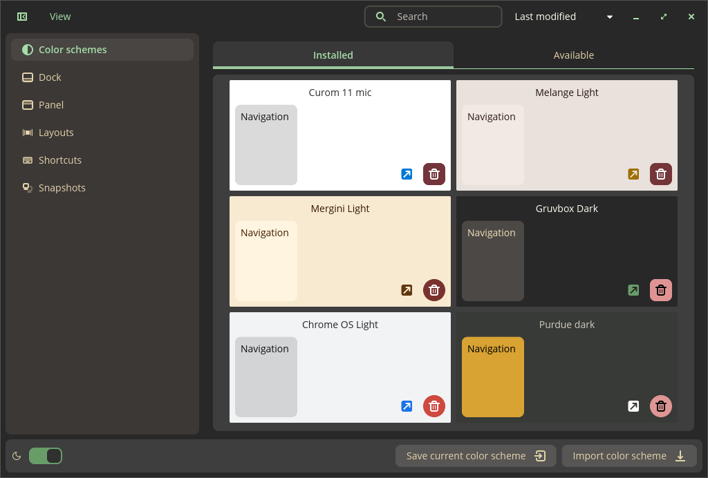 Temas disponíveis no Cosmic Tweak