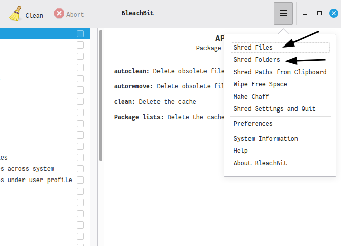 Opção para exclusão segura